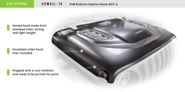 18-24 Jeep JL & 20-24 JT Rubicon Replica Hood DV8 Off Road - HDMBJL-TA - Image 7