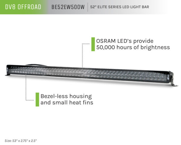 UNIVERSAL 52in Elite Series Light Bar 500W LED - Black DV8 Off Road - BE52EW500W - Image 8