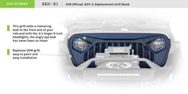 18-22 Jeep Wrangler JL/JT Replacement Angry Grill DV8 Off Road - GRJL-01 - Image 3