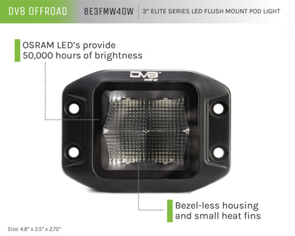 Elite Series 3in Cube LED Light 40W Spot 3W LED DV8 Off Road - BE3FMW40W - Image 6