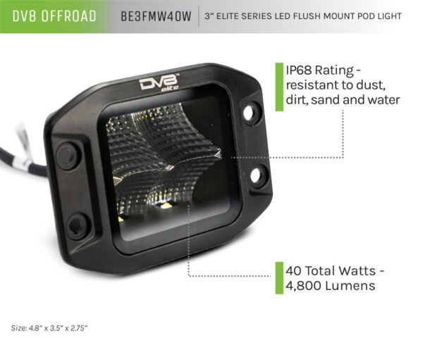 Elite Series 3in Cube LED Light 40W Spot 3W LED DV8 Off Road - BE3FMW40W - Image 7