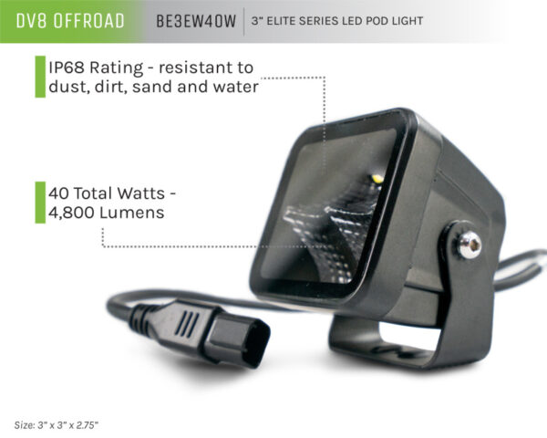 3in Cube LED Light 40W Pod Light 5W LED DV8 Off Road - BE3EW40W - Image 3
