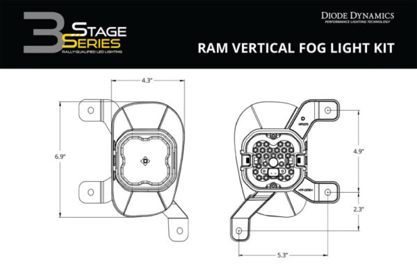 RAM 1500 CLASSIC 09-23 V8 5.7 SS3 Pro Type Vert Kit ABL - White SAE Fog Diode Dynamics - DD7087 - Image 8