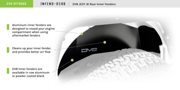 WRANGLER JK 06-18 V6 3.6 Rear Aluminum Inner Fender - Black DV8 Off Road - INFEND-01RB - Image 8