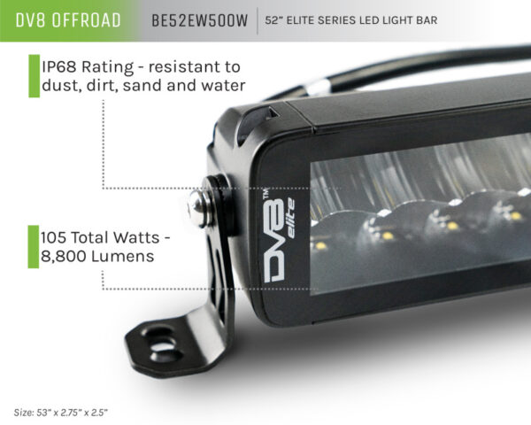 UNIVERSAL 52in Elite Series Light Bar 500W LED - Black DV8 Off Road - BE52EW500W - Image 9