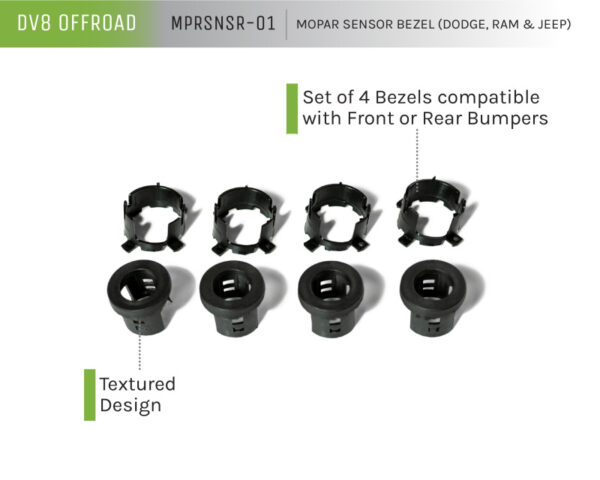 Dodge, RAM, Jeep Front Bezel; Rear Clip Replacement Kit for MOPAR Sensors - Set of 4 DV8 Off Road - MPRSNSR-01 - Image 7