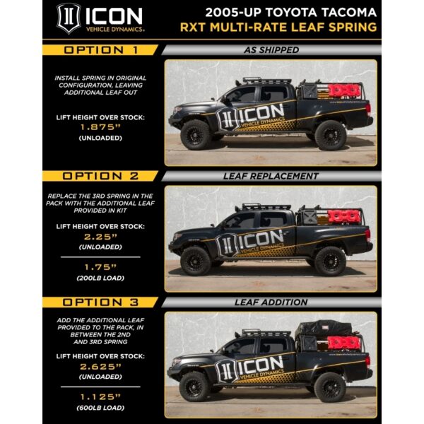 Toyota TACOMA 21-23 V6 3.5 Multi Rate RXT Leaf Pack w/Add In Leaf Icon|Icon Vehicle Dynamics - 158505 - Image 3