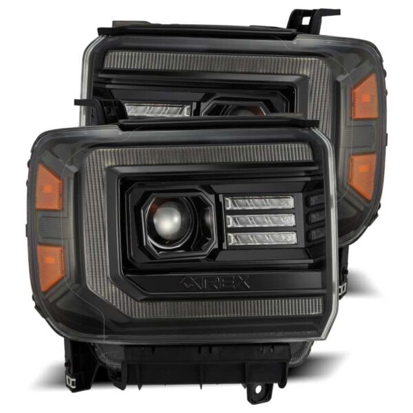 14-18 GMC Sierra LUXX LED Proj Headlights Plnk Style Alpha Blk w/Activ Light/Seq Signal/DRL AlphaRex - Image 6
