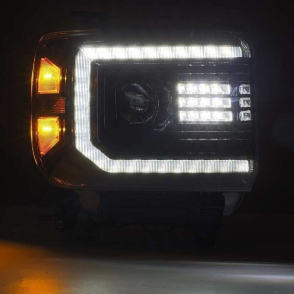 14-18 GMC Sierra LUXX LED Proj Headlights Plnk Style Alpha Blk w/Activ Light/Seq Signal/DRL AlphaRex - Image 4